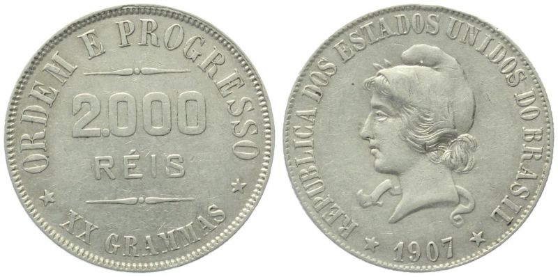 Brasilien 2000 Reis 1907